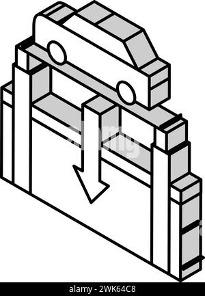 Aufzug senkt Auto auf unterirdischem Parken isometrische Icon Vektor Illustration Stock Vektor