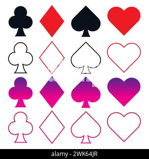 Poker Spielkarten Anzug Satz Vektor Symbole Illustration. Stock Vektor