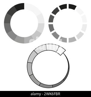 Zirkuläre Fortschrittsindikatoren. Segmentierte Loader-Grafiken. Infografik-Elemente für Daten. Vektorabbildung. EPS 10. Stock Vektor