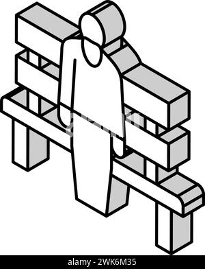 Älterer Mann sitzt auf Bank isometrische Iconvektorillustration Stock Vektor