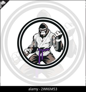 Gorilla im Kimono-Maskottchen-Logo. Fight Club Emblem. Vektor. EPS 10 Stock Vektor