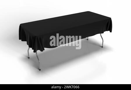 Fachmesse Ausstellung Halb Drop Tischläufer Drape Tuch Banner oder Tischabdeckung. 3D-Rendering-Abbildung, perspektivische Ansicht. Stockfoto