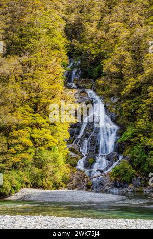 Fantail Falls, Mount Aspiring National Park, Neuseeland Stockfoto