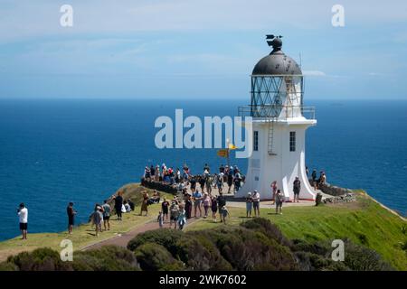 Leuchtturm am Cape Reinga, dem nördlichsten Punkt Neuseelands, Northland, Nordinsel, Neuseeland Stockfoto