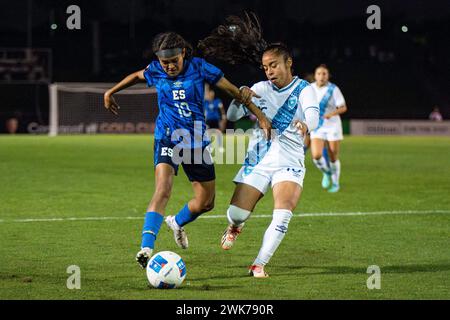 El Salvador-Stürmer Brenda Ceren (10) und Guatemala-Verteidiger Jemery Myvett (16) kämpfen während des CONCACAF Women’s Gold Cup (matc) um den Besitz Stockfoto