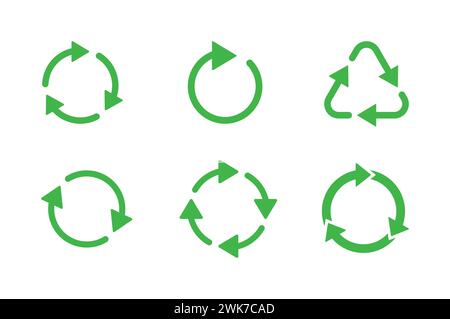 Recycle Sign Set. Grüne Symbole isoliertes Symbol auf weißem Hintergrund Stock Vektor