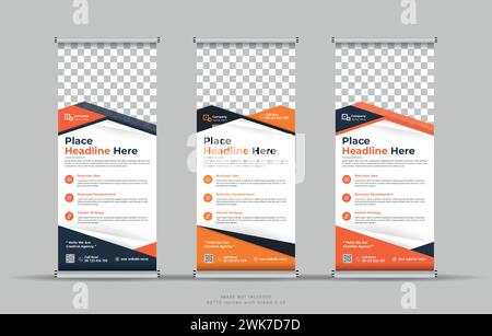 Aufrollbares Bannerständerdesign mit abstrakter geometrischer farbenfroher Sprache Stock Vektor