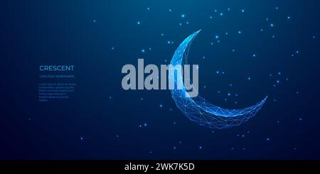 Abstrakter digitaler Ramadan-Mond auf nächtlichem Sternenhimmel-Hintergrund. Stock Vektor