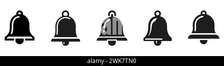 Klingelsymbole eingestellt. Glockensymbol. Schwarzes Symbol der Glocke isoliert auf weißem Hintergrund. Vektorabbildung. Stock Vektor