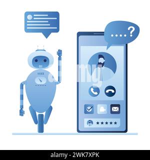 Hintergrund des Chatbot-Roboters. Dialog-Hilfe-Service. Benutzeravatar auf dem Smartphone und Bot mit Sprachnachricht. Online-Support und Feedback. Tren Stock Vektor