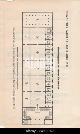 1937 Münchener jahr Austellung, neue Pinakothek , August-Oktober, 9-17 Uhr, Eintritt 50PF / 1937 Münchener Jahresausstellung, neue Bildergalerie, von August bis Oktober, 9-17 Stunden, Eintritt 50PF 1930er Jahre deutsche Kunstausstellung / die deutsche Kunst der 1930er Jahre / Deutsche Bildhauer / Deutsche Bildhauer / Deutsche Maler / deutsche Künstler Stockfoto