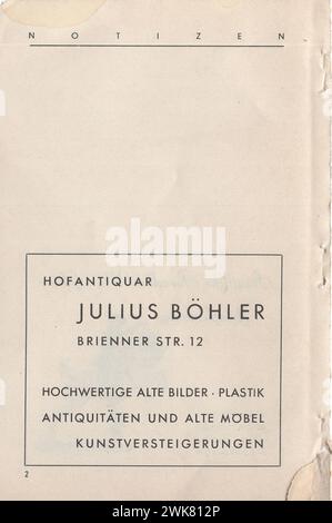 1937 Münchener jahr Austellung, neue Pinakothek , August-Oktober, 9-17 Uhr, Eintritt 50PF / 1937 Münchener Jahresausstellung, neue Bildergalerie, von August bis Oktober, 9-17 Stunden, Eintritt 50PF 1930er Jahre deutsche Kunstausstellung / die deutsche Kunst der 1930er Jahre / Deutsche Bildhauer / Deutsche Bildhauer / Deutsche Maler / deutsche Künstler . deutsche Werbung aus den 1930er Jahren / Deutsche Anzeigen / deutsche Werbung Stockfoto