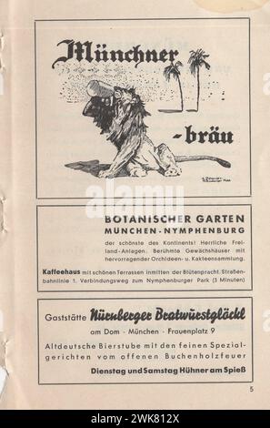 1937 Münchener jahr Austellung, neue Pinakothek , August-Oktober, 9-17 Uhr, Eintritt 50PF / 1937 Münchener Jahresausstellung, neue Bildergalerie, von August bis Oktober, 9-17 Stunden, Eintritt 50PF 1930er Jahre deutsche Kunstausstellung / die deutsche Kunst der 1930er Jahre / Deutsche Bildhauer / Deutsche Bildhauer / Deutsche Maler / deutsche Künstler . deutsche Werbung aus den 1930er Jahren / Deutsche Anzeigen / deutsche Werbung Stockfoto