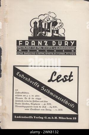 1937 Münchener jahr Austellung, neue Pinakothek , August-Oktober, 9-17 Uhr, Eintritt 50PF / 1937 Münchener Jahresausstellung, neue Bildergalerie, von August bis Oktober, 9-17 Stunden, Eintritt 50PF 1930er Jahre deutsche Kunstausstellung / die deutsche Kunst der 1930er Jahre / Deutsche Bildhauer / Deutsche Bildhauer / Deutsche Maler / deutsche Künstler . deutsche Werbung aus den 1930er Jahren / Deutsche Anzeigen / deutsche Werbung Stockfoto