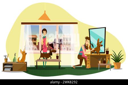 Professioneller Friseur im Haustierpflegesalon Stock Vektor