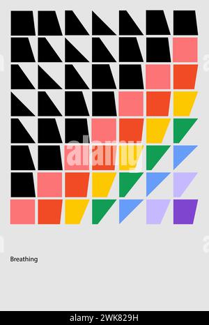 Grafische Darstellung der Atmung mit Text zur Bedeutung des Atems, mehrfarbige Formen auf weißem Hintergrund. Moderne Ästhetik, minimalistisch Stock Vektor