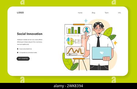 Web-Banner oder Landing-Page für soziales Unternehmertum. Unternehmerische Verantwortung für Gesellschaft und Umwelt. Finanzierung und Umsetzung von Lösungen für eine nachhaltige Entwicklung. Illustration des flachen Vektors Stock Vektor