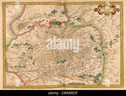 Atlas, Karte von 1623, Burgund, Frankreich, digital restaurierte Reproduktion einer Gravur von Gerhard Mercator, geboren als Gheert Cremer, 5. März 1512 - 2. Dezember 1594, Geografin und Kartographin / Landkarte aus dem Jahre 1623, Burgundia, Frankreich, Digital Restaurierte Reproduktion von einem Kupferstich von Gerhard Mercator, geboren als Gheert Cremer, 5. Vom 1512. Bis 2. März. Dezember 1594, Geograph und Kartograf Stockfoto