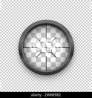 Abbildung des 3D-Zielvektors des Fadenkreuzes. Realistischer isolierter Scharfschützenkreis mit Waffen-Zoom, Gewehrkanone oder optischer Sicht mit Radar Stock Vektor