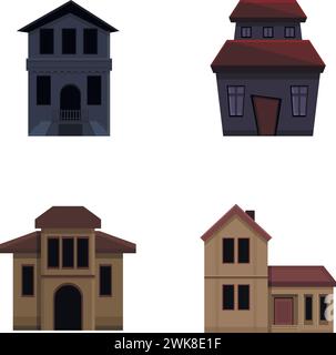 Verlassene Haussymbole setzen Cartoon-Vektor. Verschiedene Wohnungen in schlechtem Zustand. Architekturthema Stock Vektor
