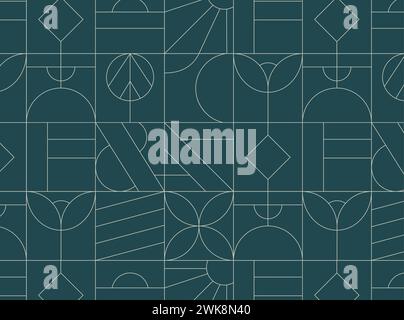 Geometrische, nahtlose Vintage-Zeichnung im Art-Deco-Stil auf türkisfarbenem Hintergrund. Stock Vektor