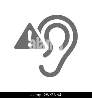Menschliches Ohr mit Ausrufezeichen. Vektorsymbol für Hörverlust. Stock Vektor
