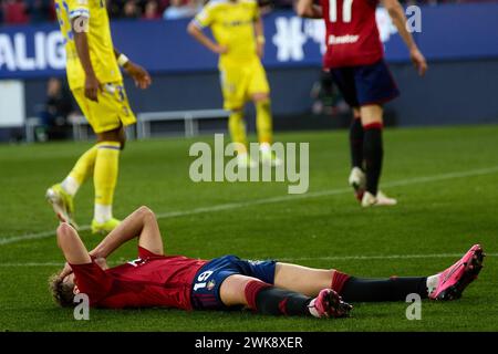 Pamplona, Spanien. Februar 2024. Sport. Pablo Ibañez (19. CA Osasuna) spielte am 17. Februar 2024 während des Fußballspiels La Liga EA Sports zwischen CA Osasuna und Cadiz CF im El Sadar Stadion in Pamplona (Spanien). Kredit: Inigo Alzugaray/Cordon Press Kredit: CORDON PRESS/Alamy Live News Stockfoto