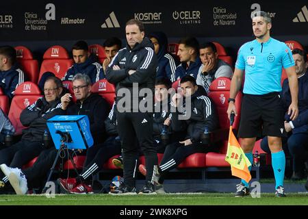 Pamplona, Spanien. Februar 2024. Sport. Jagoba Arrasate (Trainer VON CA Osasuna) spielte am 17. Februar 2024 im El Sadar Stadion in Pamplona (Spanien) während des Fußballspiels La Liga EA Sports zwischen CA Osasuna und Cadiz CF. Kredit: Inigo Alzugaray/Cordon Press Kredit: CORDON PRESS/Alamy Live News Stockfoto