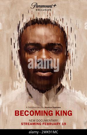 Becoming King (2024) von Jessica Oyelowo mit David Oyelowo. Dokumentarfilm über David Oyelowo's siebenjährige Reise, in der der legendäre Bürgerrechtler Dr. Martin Luther King Jr. 2014 in SELMA dargestellt wird. Werbeplakat, ausschließlich redaktionelle Verwendung, obligatorischer Hinweis: Media Associates / Paramount+ Stockfoto