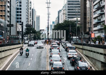 Sao Paulo, Brasilien - 18. Februar 2024 - Luftaufnahme der Av. Paulista in Sao Paulo, SP Stockfoto