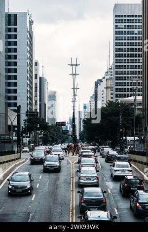 Sao Paulo, Brasilien - 18. Februar 2024 - Luftaufnahme der Av. Paulista in Sao Paulo, SP Stockfoto