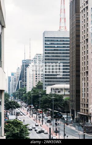 Sao Paulo, Brasilien - 18. Februar 2024 - Luftaufnahme der Av. Paulista in Sao Paulo, SP Stockfoto