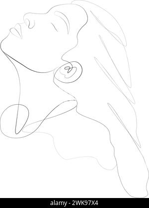 Junge Frau kontinuierliche Linienzeichnung. Minimales abstraktes Frauenporträt. Strichgrafik, Srawing Stock Vektor