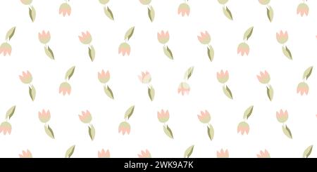 Nahtloses Muster Für Vektor-Pastell-Tulpen. Niedliches Blumendesign im Cartoon Flat-Stil. Schöne bunte Botanik Ornament für Hintergrund, Textil, Fa Stock Vektor