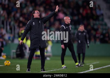 Elche, Spanien. Februar 2024. ELCHE, SPANIEN – 18. FEBRUAR: Joseba Etxeberria Head Coach von SD Eibar sieht beim LaLiga Hypermotion Spiel zwischen Elche CF und SD Eibar im Manuel Martinez Valero Stadium am 18. Februar 2024 in Elche, Spanien, an. (Quelle: Francisco Macia/Alamy Live News Stockfoto