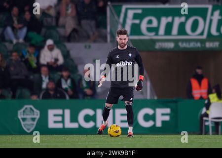 Elche, Spanien. Februar 2024. ELCHE, SPANIEN - 18. FEBRUAR: Luca Zidane Torhüter von SD Eibar im LaLiga Hypermotion Spiel zwischen Elche CF und SD Eibar im Manuel Martinez Valero Stadium am 18. Februar 2024 in Elche, Spanien. (Quelle: Francisco Macia/Alamy Live News Stockfoto