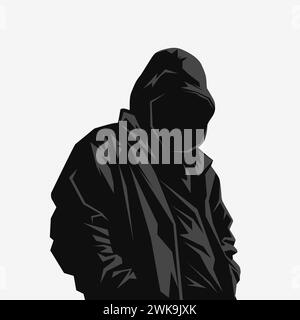 Mann im Hoodie. Logo-Design. Vektor-Maskottchen-Design. Schwarz-weiß-Symbol Stock Vektor