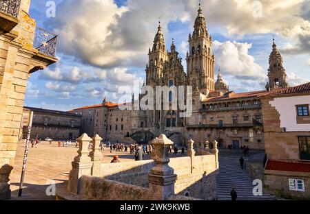 Kathedrale von Santiago, Plaza del Obradoiro, Santiago de Compostela, Provinz Coruña, Galicien, Spanien. Stockfoto