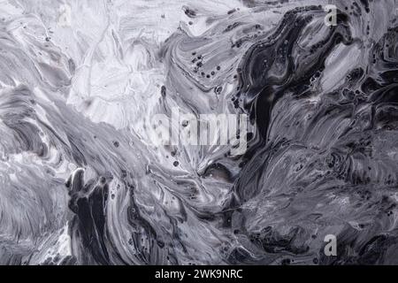 Strukturierte, fließende Graustufen-Kunst für zeitgenössische kreative Hintergründe. Fließende Kunst, Marmorhintergrund. Stockfoto