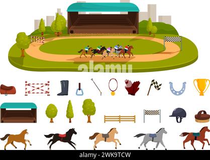 Hippodrom-Symbole setzen Cartoon-Vektor. Pferderennspiel. Kleidung Trainingsuniform Stock Vektor