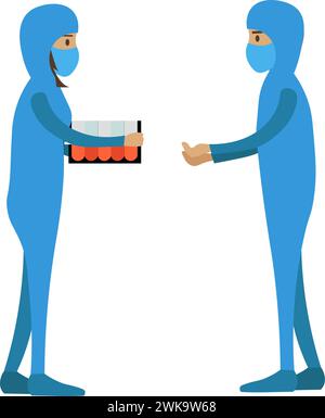 Zwei Laborarbeiter in Sicherheitsuniform Vektor-Symbol isoliert auf weißem Hintergrund Stock Vektor