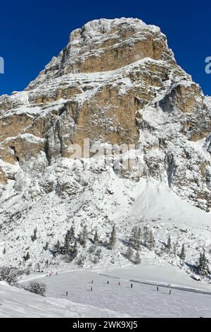 Sassongher im Winter, Kolfosco, Skigebiet Alta Badia, Dolomiten, Südtirol, Italien Stockfoto
