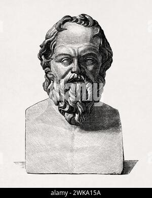 Illustration einer Büste des griechischen Philosophen Sokrates nach Visconti. Stockfoto