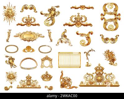 Goldenes, isoliertes Detail des Zauns von Schloss Versailles. Frankreich Stockfoto