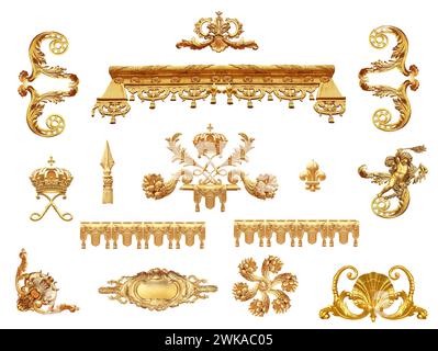 Goldenes, isoliertes Detail des Zauns von Schloss Versailles. Frankreich Stockfoto