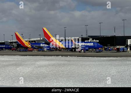 Southwest Airlines Boeing 737-700 (Twin-Jet) Flugzeuge, Zulassungsnummern N403WN und N256WN am Baltimore/Washington International Thurgood Marshall Airport, Samstag, 20. Januar 2024 in Baltimore, Md Stockfoto