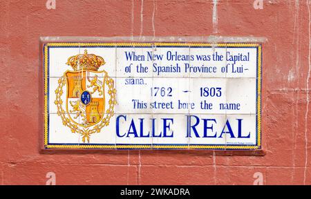 Historische Straßennamen für die Calle Reali im French Quarter in New Orleans, USA Stockfoto