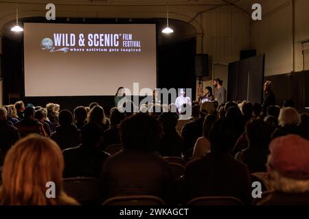 Nevada City, Usa. Februar 2024. Die South Yuba River Citizens League (SYRCL) veranstaltet vom 15. Bis 19. Februar 2024 das Wild and Scenic Film Festival (WSFF) in Nevada City und Grass Valley, Kalifornien 2024. Die Session mit dem Titel „Indigenous Voices“ zeigt indigene Menschen weltweit und ihren Aktivismus, um Kultur, Land und Wissen der Vorfahren zu bewahren. (Foto: Penny Collins/NurPhoto) Credit: NurPhoto SRL/Alamy Live News Stockfoto