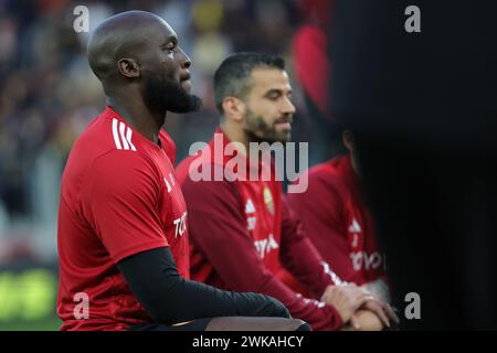 Neapel, Italien. Februar 2024. Foto Alessandro Garofalo/LaPresse 18 febbraio 2024 Frosinone, Italia Sport calcio Frosinone vs Roma - Campionato di calcio Serie A TIM 2023/2024 - stadio Benito Stirpe Nella Foto: Romelu Lukaku (AS Roma); 18. Februar 2024 Frosinone, Italien Sport Fußball Frosinone vs Roma - italienische Fußballmeisterschaft Liga A TIM 2023/2024 - Benito Stirpe Stadion. Auf dem Bild: Romelu Lukaku (AS Roma); Credit: LaPresse/Alamy Live News Stockfoto