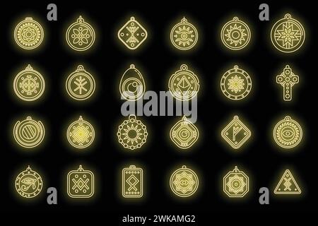 Amulett-Symbole setzen den Umrissvektor. China-Münze. Chine und arabische Kultur Stock Vektor